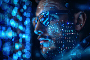 Poster - A man wearing glasses with numbers on his face