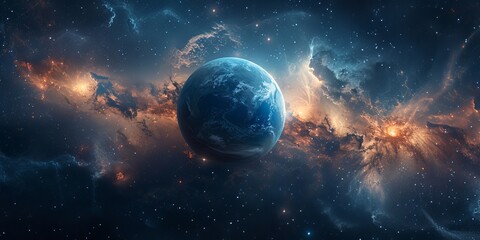 Wall Mural - cinematic shot of planet earth globe clouds and space background.