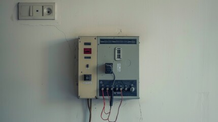 Wall Mural - White electric fusebox on a wall
