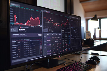 Poster - A computer monitor displays a graph of the stock market