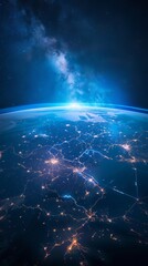 Poster - Earth in Space. Blue Lines connect Seoul South, Korea with Cities across the World. International Travel or Business Concept.