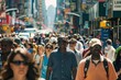 © Iftikhar alam - A large group of people from different backgrounds walking together down a bustling city street, A bustling city street filled with a diverse group of people