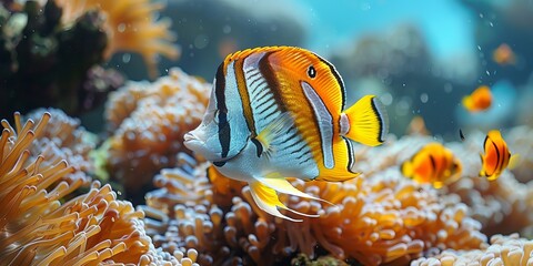 Wall Mural - Banded Butterflyfish Swimming Near Coral Reefs