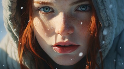 Poster - close up of a woman's face in the snow