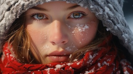 Poster - Closeup of a person's face in the snow