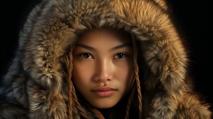 Sticker - Close-up portrait of a person in a fur-lined hood