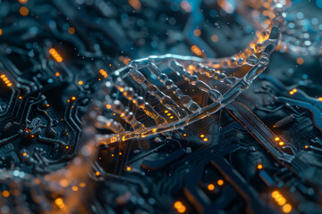 Poster - A computer generated image of a dna structure on a motherboard