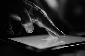 Poster - A person 's finger is pointing at the screen of a tablet
