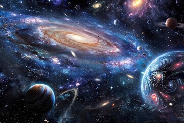 Wall Mural - a collection of planets and stars visible in the night sky, a celestial scene with stars, planets, a