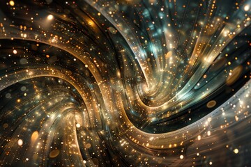 Poster - Spiral design created using computer graphics, intricate patterns twisting and turning in a celestial sky, A celestial sky filled with twinkling stars and swirling galaxies