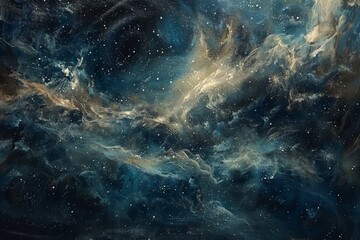 Wall Mural - a painting depicting a space filled with countless twinkling stars, a celestial sky filled with twin