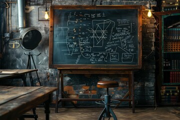 Poster - A blackboard filled with intricate mathematical equations and formulas, A chalkboard with mathematical equations and formulas written on it