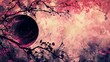 Grunge background with full moon and tree branches