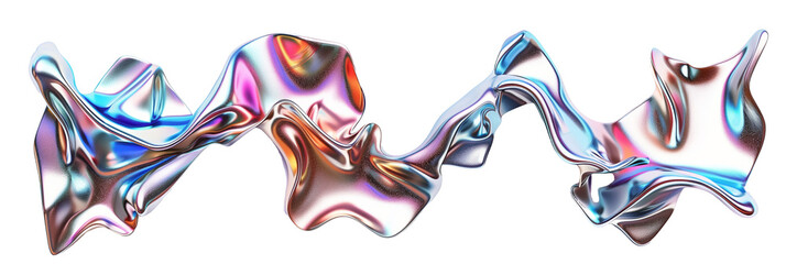 Wall Mural - Set of splashing 3d chrome neon fluid form liquid metallic shape, transparent background