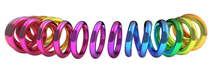 Poster - 3D metallic rainbow coil shape, iridescent hues, isolated on transparent background
