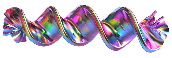 Poster - 3D metallic rainbow coil shape, iridescent hues, isolated on transparent background