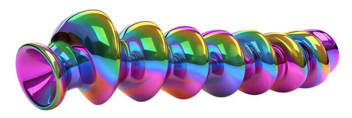 Poster - 3D metallic rainbow coil shape, iridescent hues, isolated on transparent background