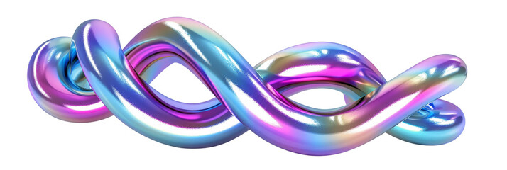 Poster - 3D metallic rainbow coil shape, iridescent hues, isolated on transparent background