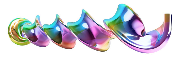 Poster - 3D metallic rainbow coil shape, iridescent hues, isolated on transparent background