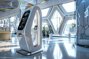Poster - A futuristic looking kiosk with a screen