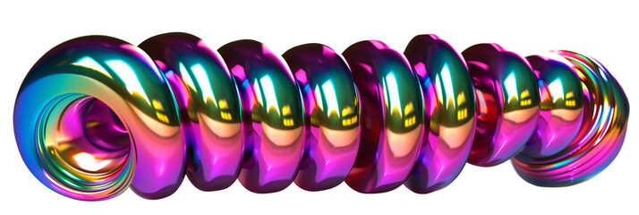 Poster - 3D metallic rainbow coil shape, iridescent hues, isolated on transparent background