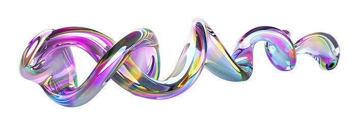 Poster - 3d iridescent glass helix shape, twisting motion, isolated on transparent background