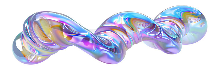 Poster - 3d iridescent glass helix shape, twisting motion, isolated on transparent background