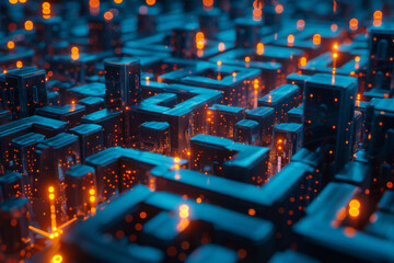Poster - A computer generated image of a city with lots of lights