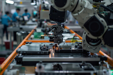 Poster - A robotic arm is working on a piece of metal