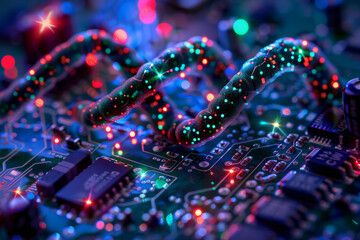 Poster - A close up of a circuit board with the word intel on it