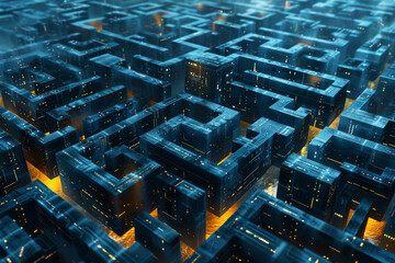 Poster - A computer generated image of a maze that looks like a city