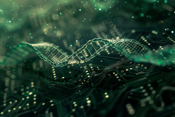 Poster - A computer generated image of a dna strand on a circuit board
