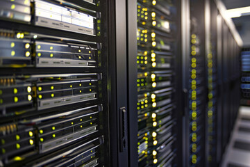 Poster - A row of servers in a dark server room