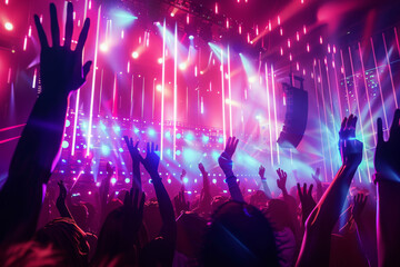 Poster - A crowd at a concert with their hands in the air