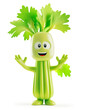 3D celery character with open arms in welcome gesture, white backbround