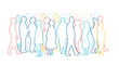 Abstract people silhouettes. Color line draw vector illustration. Diverse crowd. Community, society, different personalities and cultures make population. Multicultural, International rights concept.