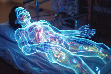 Poster - A computer generated image of a person laying in a hospital bed