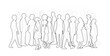 Abstract people silhouettes. Thin line draw vector illustration. Diverse crowd. Community, society, different personalities and cultures make population. Multicultural, International rights concept.