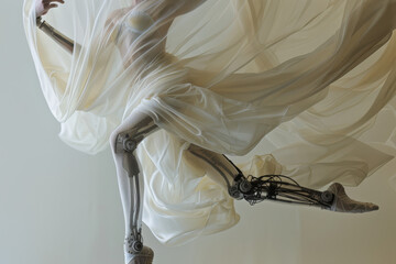 Poster - A woman in a white dress with a skeleton leg