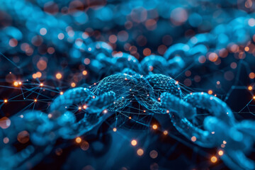 Poster - A close up of a chain with a blue background