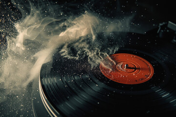 Poster - A record being played with smoke coming out of it