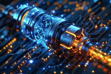 Poster - A computer generated image of a metal object on a circuit board