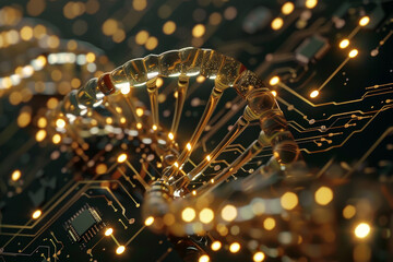 Poster - A computer generated image of a dna chain on a circuit board