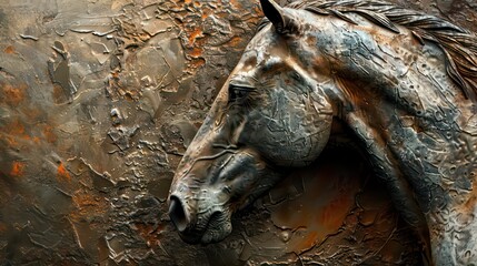 Wall Mural - Modern painting, abstract, metal elements, texture background, animals, horses