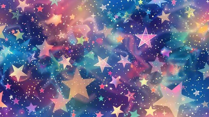 Wall Mural - Anime style colorful stars seamless pattern