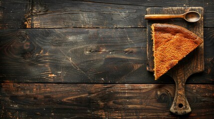 Wall Mural -   A slice of pizza atop a wooden cutting board; nearby, a wooden spoon