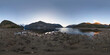 Aerial 360 Panorama of Lake and Canadian Mountain Landscape. BC, Canada