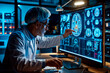 Innovative Neurology Research: Neurologist Identifying Brain Damage Through MRI Visualization on Computer Monitor