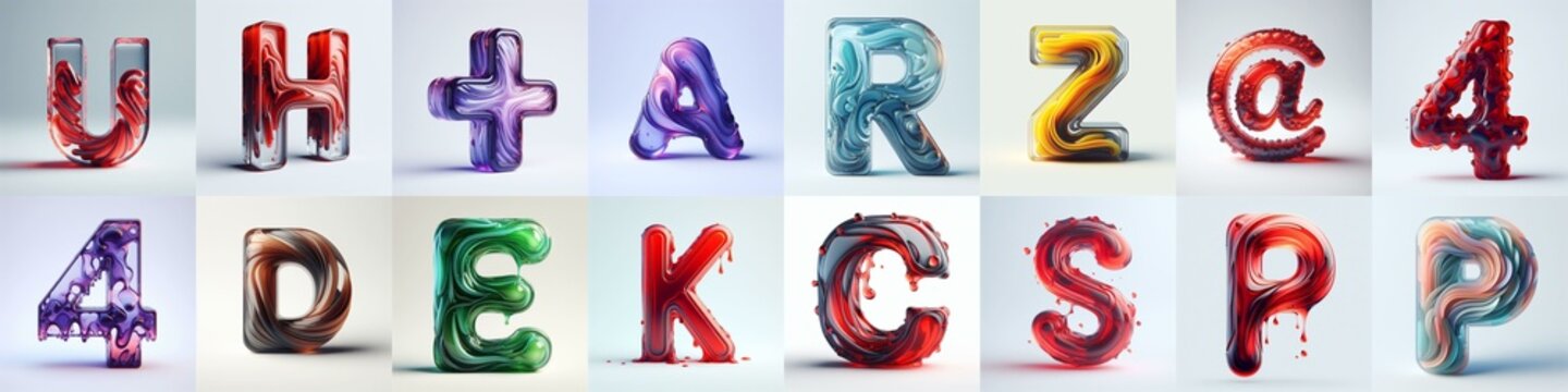 glass 3D Lettering Typeface. AI generated illustration