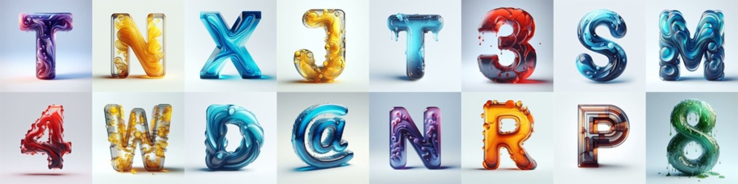 glass 3D Lettering Typeface. AI generated illustration